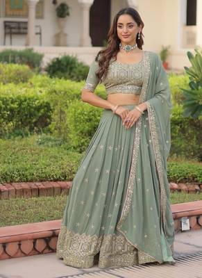 SEA GREEN SEQUINS WITH ZARI EMBROIDERY WORK Lehenga choli 4