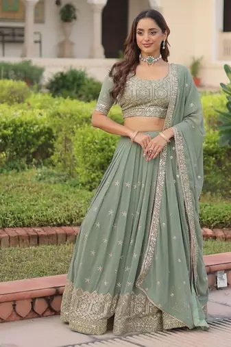 SEA GREEN SEQUINS WITH ZARI EMBROIDERY WORK Lehenga choli
