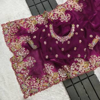 Wine sequin embroidered, cut work jimmy choo bollywood saree with blouse 5