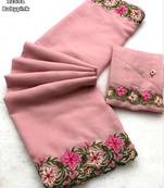 baby pink thread work georgette saree with blouse