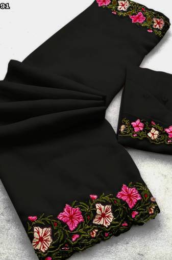 black thread work georgette saree with blouse