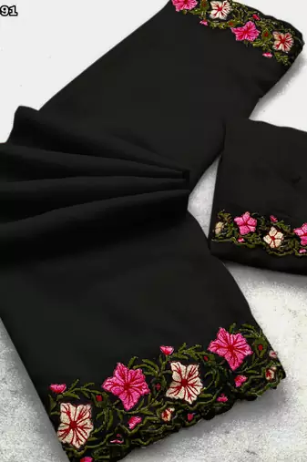 black thread work georgette saree with blouse