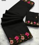 black thread work georgette saree with blouse
