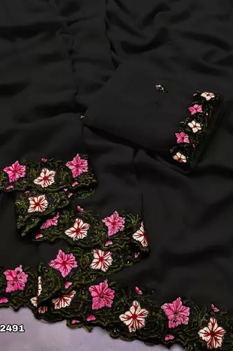 black thread work georgette saree with blouse