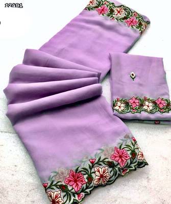 lavender thread work georgette saree with blouse 1