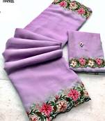 lavender thread work georgette saree with blouse