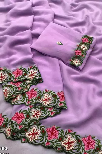 lavender thread work georgette saree with blouse