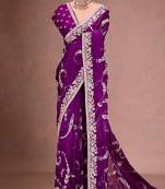 Purple embroidered, sequin embroidered jimmy choo bollywood saree with blouse
