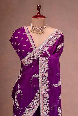 Purple embroidered, sequin embroidered jimmy choo bollywood saree with blouse 2