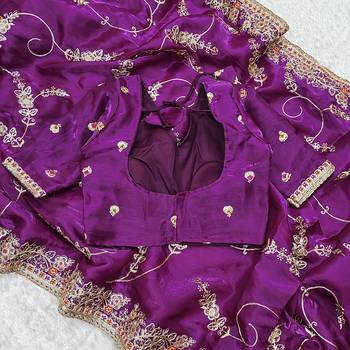 Purple embroidered, sequin embroidered jimmy choo bollywood saree with blouse 4