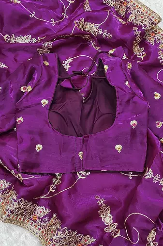 Purple embroidered, sequin embroidered jimmy choo bollywood saree with blouse