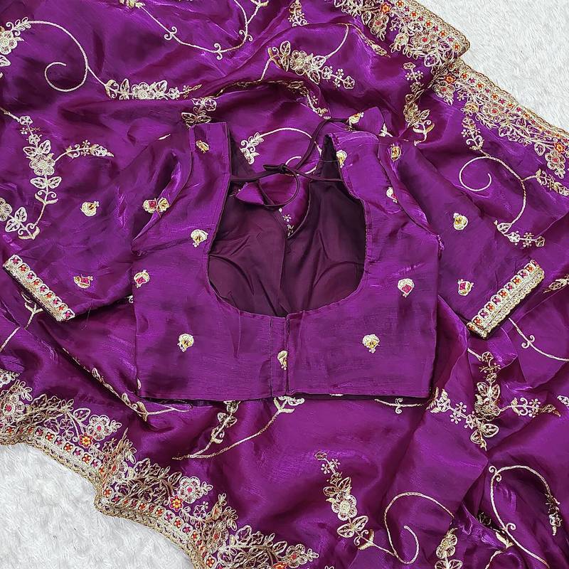 Purple embroidered, sequin embroidered jimmy choo bollywood saree with blouse