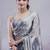 Grey mirror work, cut work soft burberry silk bollywood saree with blouse