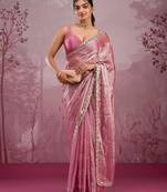Pink mirror work, cut work soft burberry silk bollywood saree with blouse