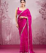 Rani pink mirror work, cut work soft burberry silk bollywood saree with blouse