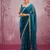 Teal blue mirror work, cut work soft burberry silk bollywood saree with blouse