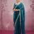 Teal blue mirror work, cut work soft burberry silk bollywood saree with blouse