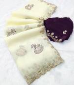 white embroidered moti work cut work chiffon saree with blouse