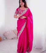 Rani pink embroidered, sequin embroidered, cut work jimmy choo bollywood saree with blouse