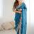 Teal blue embroidered, sequin embroidered crunchy silk bollywood saree with blouse