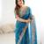 Teal blue embroidered, sequin embroidered crunchy silk bollywood saree with blouse