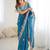 Teal blue embroidered, sequin embroidered crunchy silk bollywood saree with blouse
