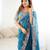 Teal blue embroidered, sequin embroidered crunchy silk bollywood saree with blouse