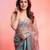 sky blue printed sequin embroidered georgette saree with blouse