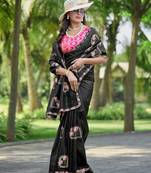 Black embroidered, cut work crush silk bollywood saree with blouse