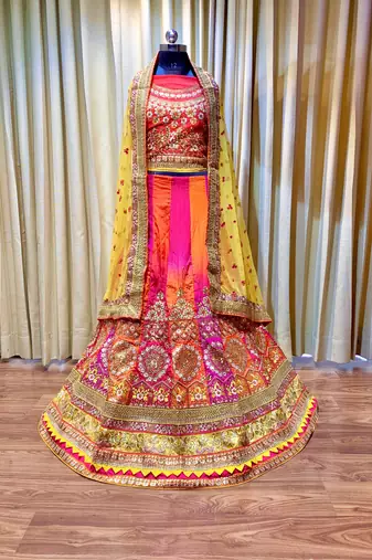 Pure Silk Party Wear Lehenga In Multi Color Color With Embroidery Work
