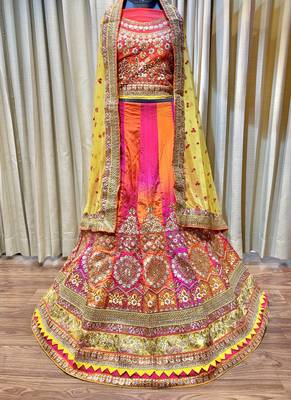 Pure Silk Party Wear Lehenga In Multi Color Color With Embroidery Work 2