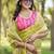 Olive green embroidered, cut work crush silk bollywood saree with blouse