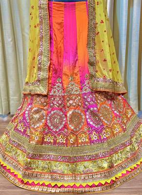 Pure Silk Party Wear Lehenga In Multi Color Color With Embroidery Work 3