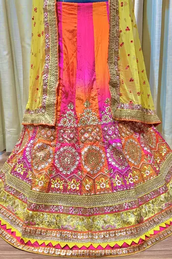 Pure Silk Party Wear Lehenga In Multi Color Color With Embroidery Work