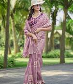 Pink embroidered, cut work crush silk bollywood saree with blouse