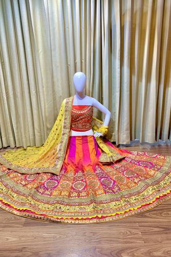Pure Silk Wedding Wear Lehenga In Multi Color Color With Embroidery Work