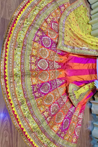 Pure Silk Wedding Wear Lehenga In Multi Color Color With Embroidery Work