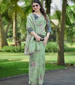 Pista green embroidered, cut work crush silk bollywood saree with blouse