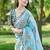 Sky blue embroidered, cut work crush silk bollywood saree with blouse