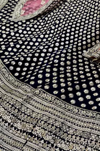 Pure Micro Velvet  Party Wear Lehenga In Blue Color Color With Embroidery Work