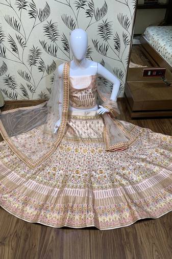 Pure Silk Party Wear Lehenga In Light Pink Color Color With Embroidery Work