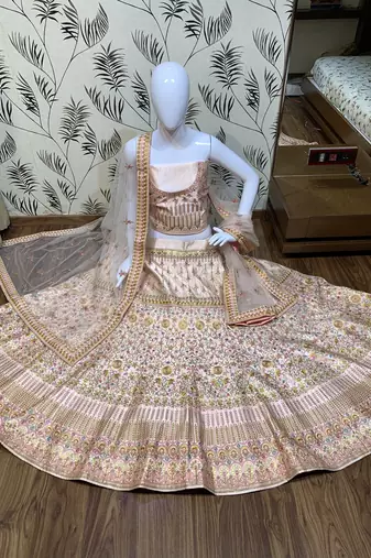 Pure Silk Party Wear Lehenga In Light Pink Color Color With Embroidery Work