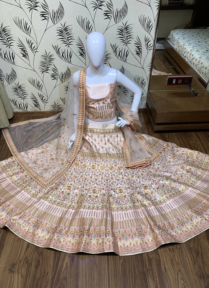 Pure Silk Party Wear Lehenga In Light Pink Color Color With Embroidery Work