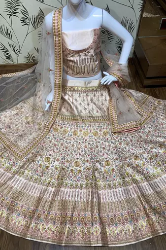 Pure Silk Party Wear Lehenga In Light Pink Color Color With Embroidery Work
