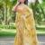 Yellow embroidered, cut work crush silk bollywood saree with blouse