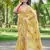 Yellow embroidered, cut work crush silk bollywood saree with blouse