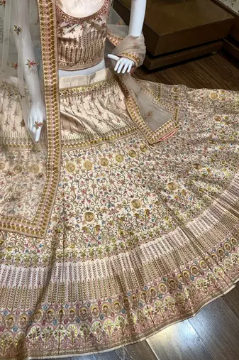 Pure Silk Party Wear Lehenga In Light Pink Color Color With Embroidery Work