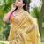 Yellow embroidered, cut work crush silk bollywood saree with blouse