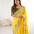 Yellow embroidered, sequin embroidered, cut work chinon silk bollywood saree with blouse