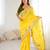 Yellow embroidered, sequin embroidered, cut work chinon silk bollywood saree with blouse